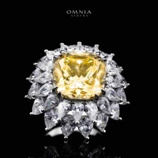 Omnia Thalia Yellow Ring In 925 Silver High Quality Simulated diamonds
