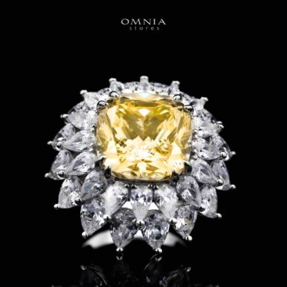 Omnia Thalia Yellow Ring In 925 Silver High Quality Simulated diamonds
