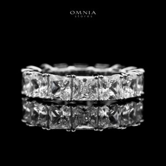Omnia Amani Princess Cut Eternity White Ring in 92.5 Silver with High Quality Simulated Diamonds