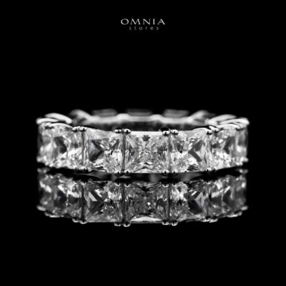 Omnia Amani Princess Cut Eternity White Ring in 92.5 Silver with High Quality Simulated Diamonds