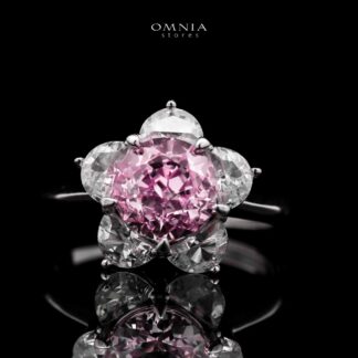 Omnia Ivana White and Pink Flower Ring in High Quality Iced Cut
