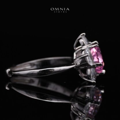 Omnia Ivana White and Pink Flower Ring in High Quality Iced Cut - Image 3