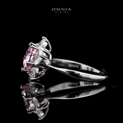 Omnia Ivana White and Pink Flower Ring in High Quality Iced Cut - Image 2