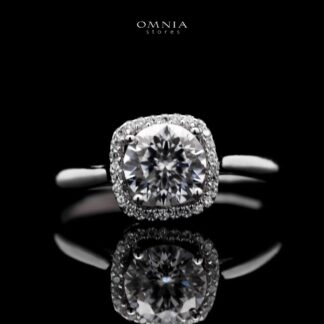 Omnia Bisan Cushion Cut Ring in 92.5 Silver with High Quality Moissanite Stone