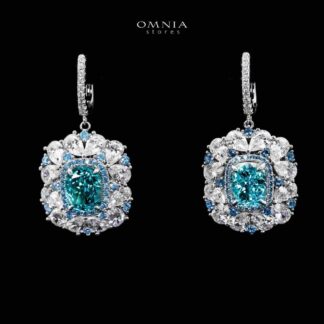 Doha Blue Floral Earrings In 925 Silver High Quality Simulated Diamonds