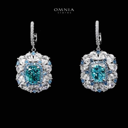 Doha Blue Floral Earrings In 925 Silver High Quality Simulated Diamonds