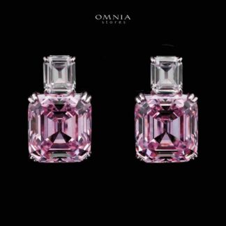 Omnia Candice Pink Emerald Cut Clip-On Earrings in 92.5 Silver with High Quality Simulated Diamonds