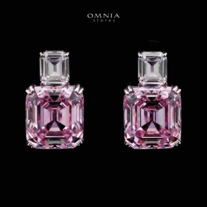 Omnia Candice Pink Emerald Cut Clip-On Earrings in 92.5 Silver with High Quality Simulated Diamonds