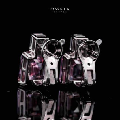 Omnia Candice Pink Emerald Cut Clip-On Earrings in 92.5 Silver with High Quality Simulated Diamonds - Image 2