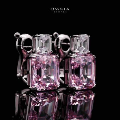 Omnia Candice Pink Emerald Cut Clip-On Earrings in 92.5 Silver with High Quality Simulated Diamonds - Image 3