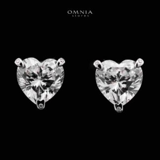 Omnia Shaden Heart-Shaped Stud Earrings in 92.5 Silver with High Quality Iced Cut Stones