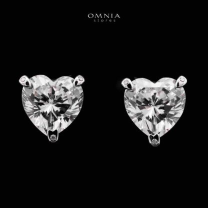 Omnia Shaden Heart-Shaped Stud Earrings in 92.5 Silver with High Quality Iced Cut Stones