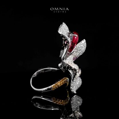 Omnia Lily Flower Ring With Pink And Red Stones with High Quality Simulated Diamonds - Image 3