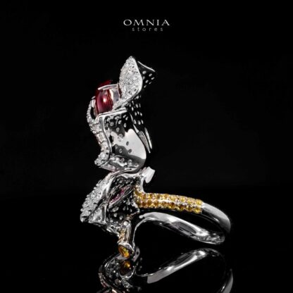 Omnia Lily Flower Ring With Pink And Red Stones with High Quality Simulated Diamonds - Image 2