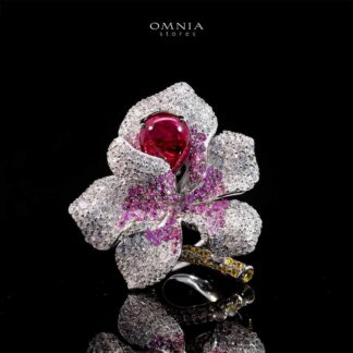Omnia Lily Flower Ring With Pink And Red Stones with High Quality Simulated Diamonds
