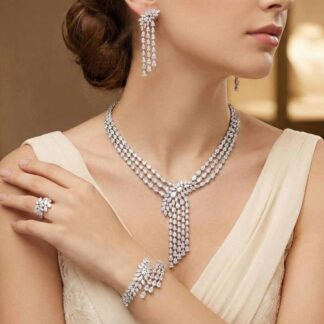 Omnia Rahaf White Luxury Bridal Full Set Accessories in High Quality Zircon Stone Rhodium Plated (16cm only available in KSA)