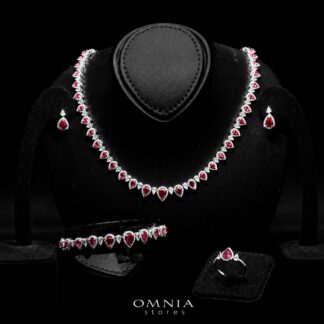 Omnia Sundus Maroon Bridal Full Set in 925 Silver High Quality Simulated Diamonds