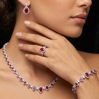 Omnia Sundus Maroon Bridal Full Set in 925 Silver High Quality Simulated Diamonds