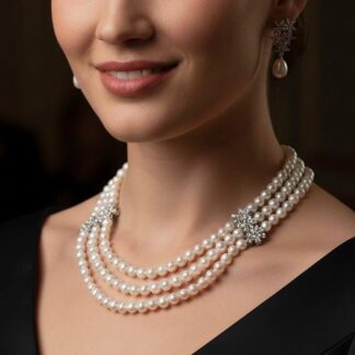 Omnia Katayoun Fresh Real Water Pearl Necklace and Earrings Set in 925 Silver Accessories With High Quality Simulated Diamonds