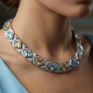 Omnia Parnaz Multi Color Necklace In 925 Silver Certified High Quality Lab Crafted Stones