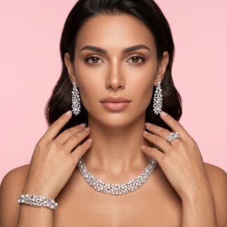 Omnia Fadwa White Pearl Luxury Bridal Full Set Accessories in High Quality Zircon Stone Rhodium Plated(size 16 only available in ksa)