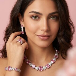 Omnia Amelia Pink Bridal Full Set with High-Quality Simulated Diamonds Rhodium Plated