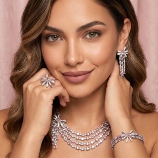 Omnia Mawada Pink Luxury Bridal Full Set in High Quality Zircon Stone Rhodium Plated(size 18 only available in ksa)