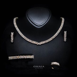 Omnia Aroosa Golden Bridal Full Set with High-Quality Simulated Diamonds Rhodium Plated