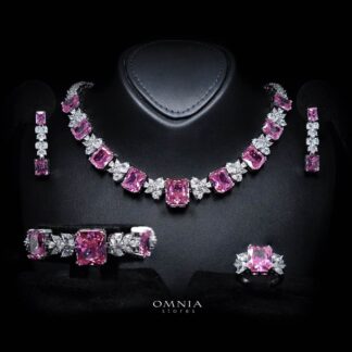 Omnia Amelia Pink Bridal Full Set with High-Quality Simulated Diamonds Rhodium Plated