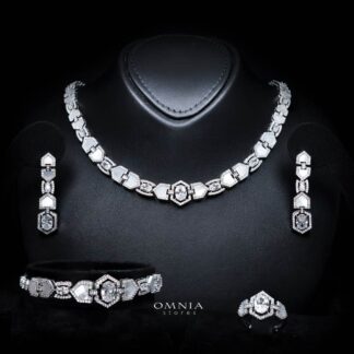 Omnia Rihana White Luxury Bridal Full Set Accessories in High Quality Zircon Stone in Rhodium Plated