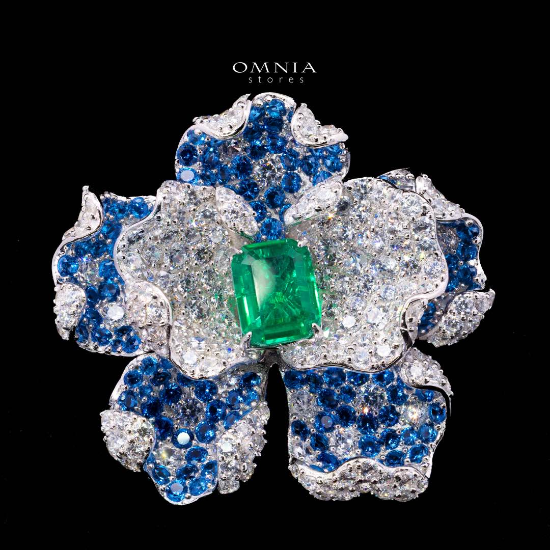 Omnia Kimiya Flower Brooch in 925 Silver with High Quality Simulated Diamonds