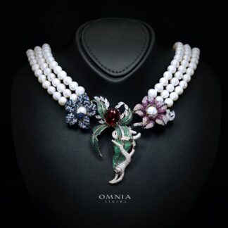 Omnia Nahla Fresh Real Water Pearl Necklace 925 Silver High Quality Simulated Diamonds