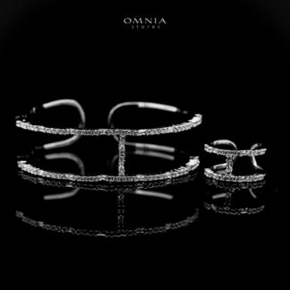Omnia Camilia Silver Bangle & Ring With Rhodium Plated In High Quality Zircon Stone