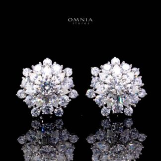 Melika White Floral Design Clip Earrings In 925 Silver High Quality Certified Lab Crafted Stones