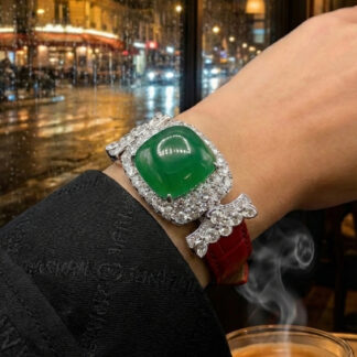 Omnia Nafiseh Red Genuine Leather Belt Bracelet In 925 Silver High Quality Lab Crafted Stones