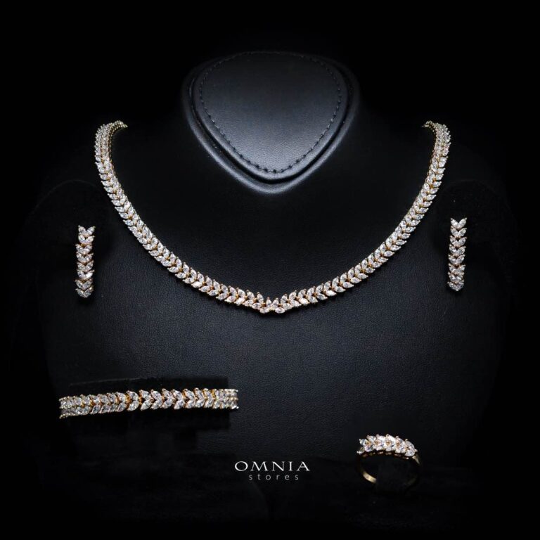 Omnia Aroosa Golden Bridal Full Set with High-Quality Simulated Diamonds Rhodium Plated - Image 2