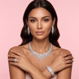 Omnia Ashley White Luxury Bridal Full Set Accessories High Quality Zircon Stone in Rhodium Plated