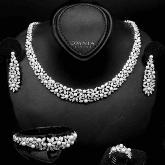 Omnia Fadwa Luxury Bridal Set – Pearl & Zircon Statement Jewelry Rhodium Plated