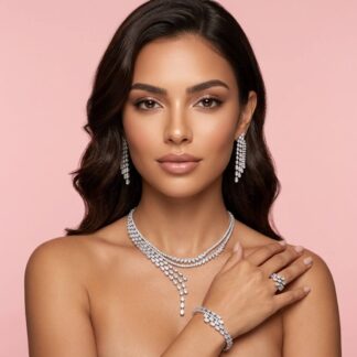 Fidha White Luxury Bridal Full Set in High Quality Rhodium Plated Zircon Stones