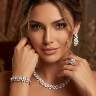 Omnia Maissa Bridal Full Set Accessories in High Quality Zircon Stone in Rhodium Plated