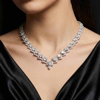 Omnia Nouria Heart Silver Necklace In 925 Silver High Quality Certified Lab Crafted Stones