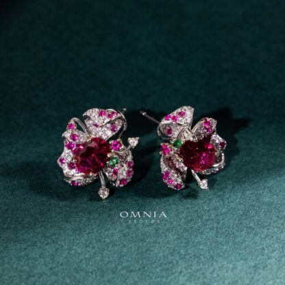 Omnia Emanuela Red Earring in 92.5 Silver High Quality Simulated diamonds