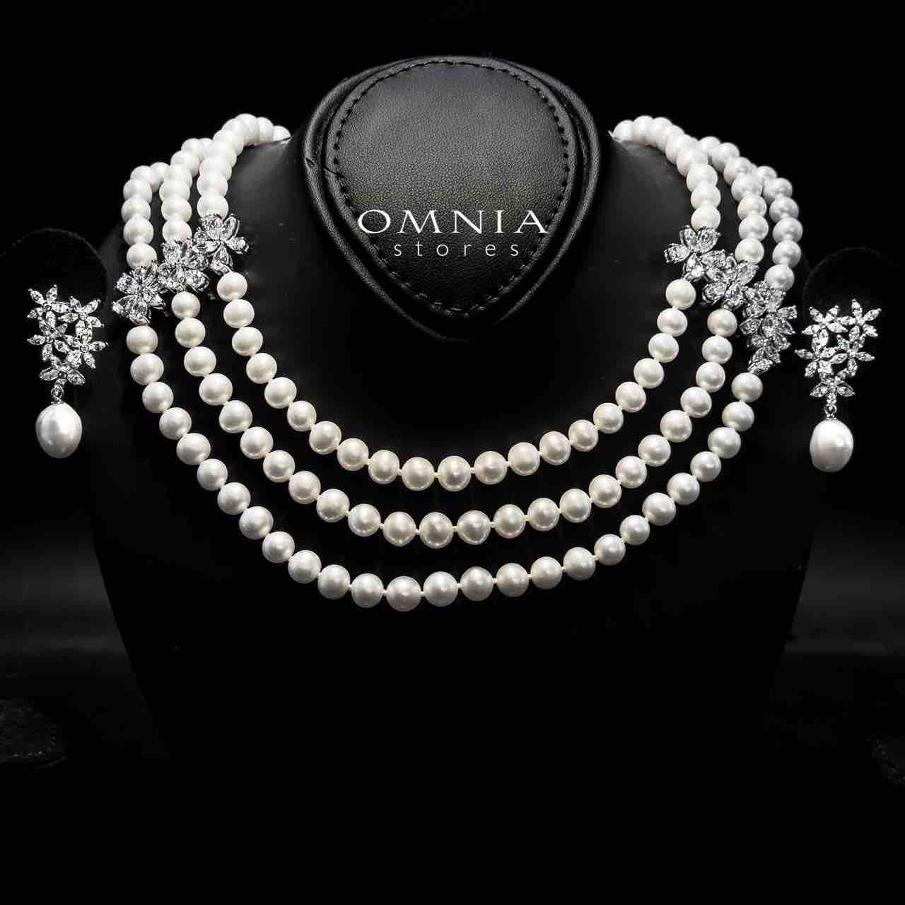 Omnia Katayoun Fresh Real Water Pearl Necklace and Earrings Set in 925 Silver Accessories With High Quality Simulated Diamonds - Image 2