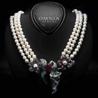 Omnia Nahla Fresh Real Water Pearl Necklace 925 Silver High Quality Simulated Diamonds