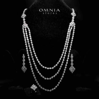 Mahdieh Bridal White Long chain Set High Quality Zircon Stone In Rhodium Plated