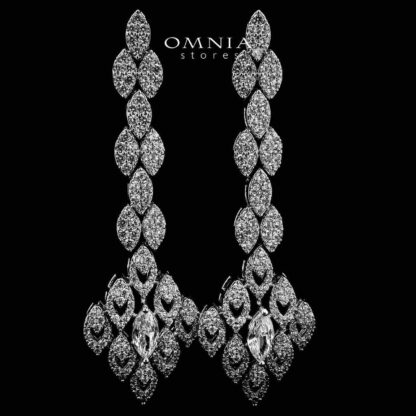Mahdieh Bridal White Long chain Set High Quality Zircon Stone In Rhodium Plated - Image 4