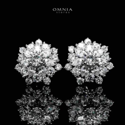 Melika White Floral Design Clip Earrings In 925 Silver Certified High Quality Lab Grown Stones