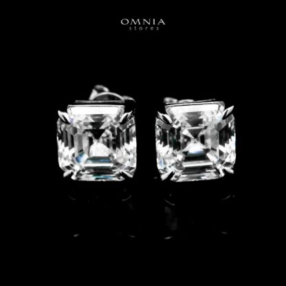 Minoo White Square Stud Earrings In 925 Silver Certified High Quality Lab Grown Stones - Image 4