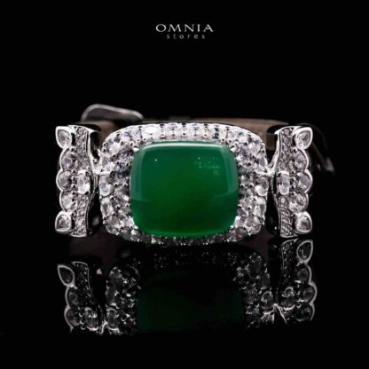Omnia Nafiseh Black Genuine Leather Belt Bracelet In 925 Silver Certified High Quality Lab Grown Stones