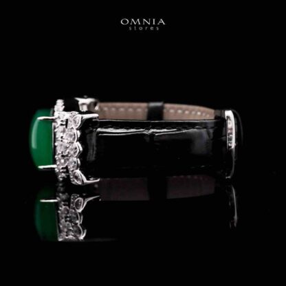 Omnia Nafiseh Black Genuine Leather Belt Bracelet In 925 Silver Certified High Quality Lab Grown Stones - Image 2